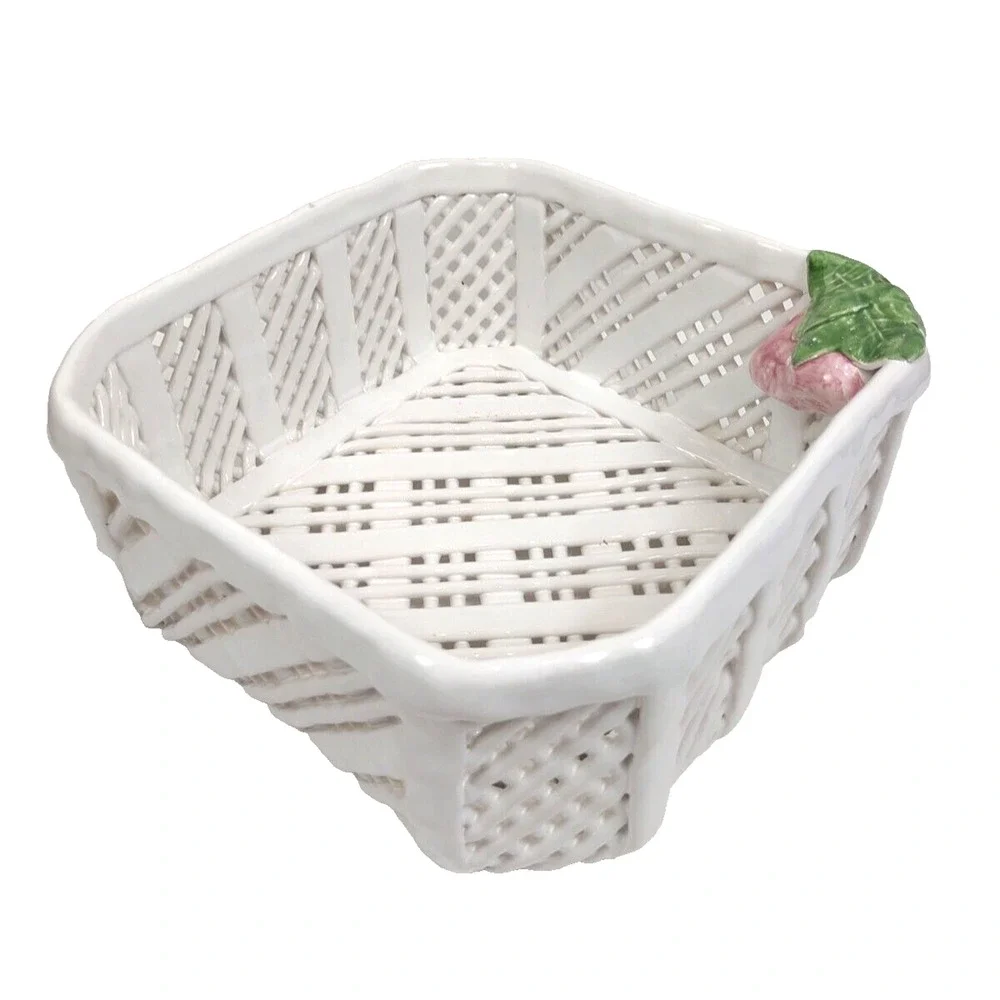 Vintage Ceramic Woven Pottery Basket Fruit Bowl Savoir Vivre Made in Portugal